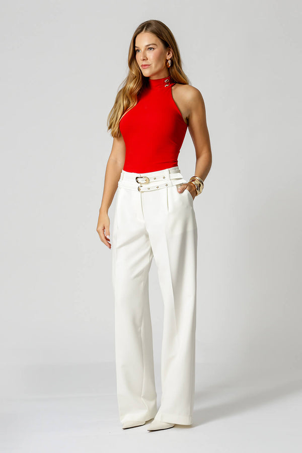 Blusa Gola Alta Com Botões Dourados - VERMELHO