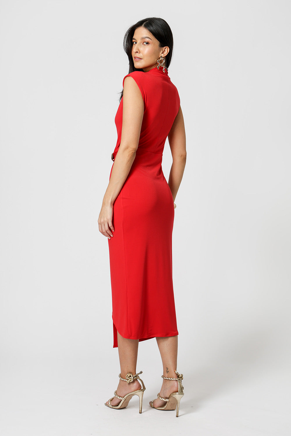 Vestido Transpassado com Acessório - VERMELHO