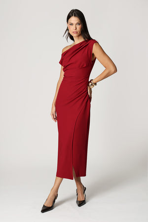 Vestido Assimétrico Com Pregas - VINHO