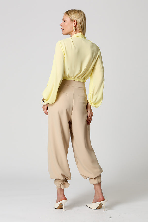 Blusa Transpassada Manga Longa Bufante - AMARELO