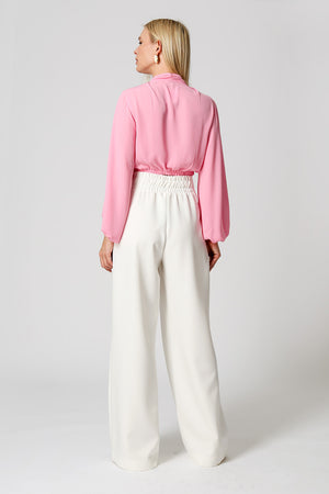 Blusa Transpassada Manga Longa Bufante - PINK CLARO