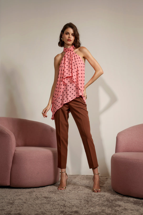 Blusa Assimétrica Com Cava Americana Estampada