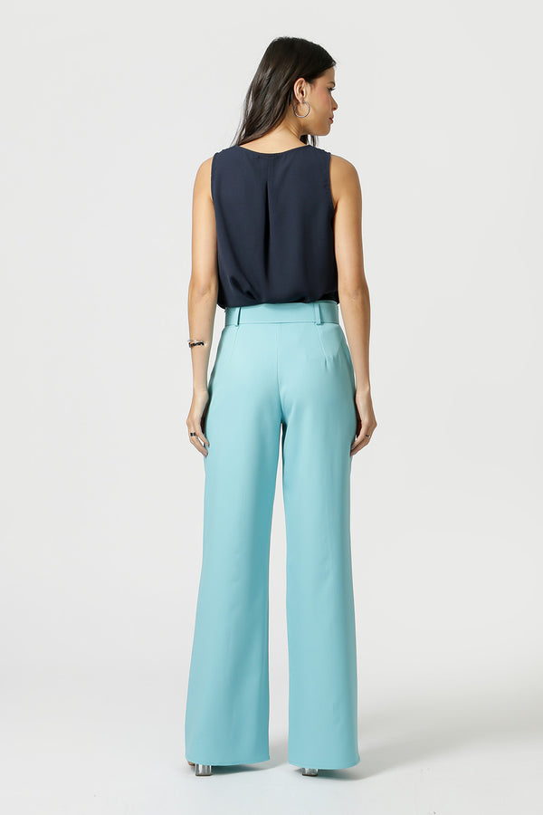 Blusa de crepé con cuello en V - AZUL MARINO