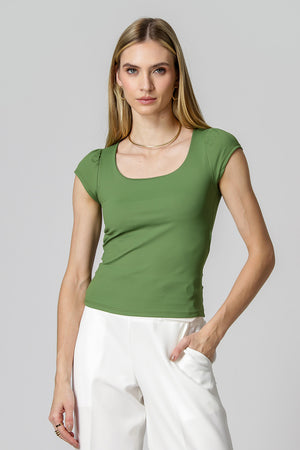 Blusa de escote cuadrado con hombros fruncidos - MILITAR 1