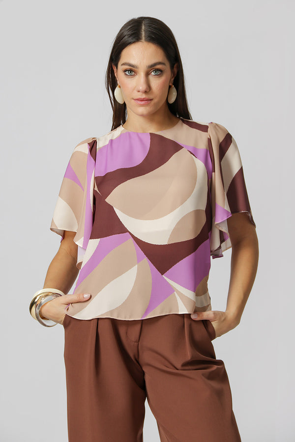 Blusa Estampada Manga Angel - AREIA 7206