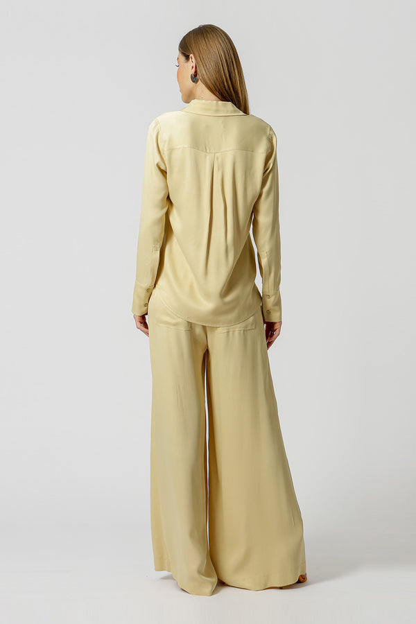 Camisa Manga Longa De Cetim - BEGE