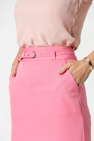 Saia Midi Com Cinto Fino - ROSA
