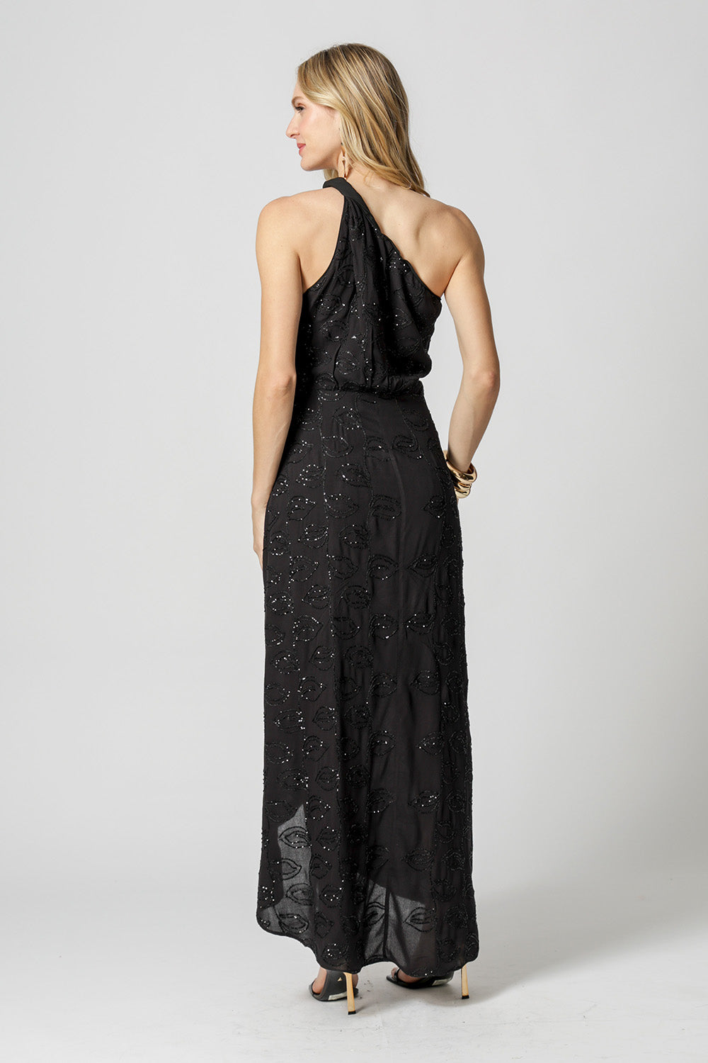Vestido Paetê Ombro Único Torcido - PRETO 90168