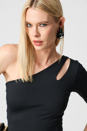 Blusa Ombro Único Vazado - PRETO