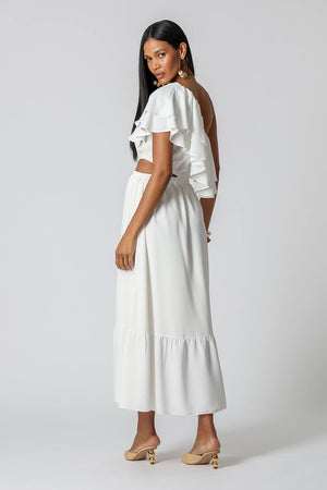 Vestido Com Babados e Abertura Lateral - OFF WHITE