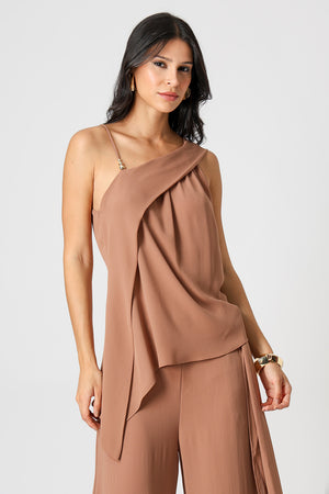 Blusa Assimétrica Com Pala - MARROM