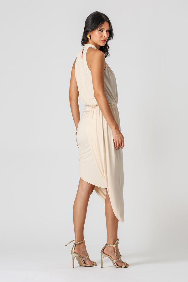 Vestido Midi Blusado Com Detalhe Torcido