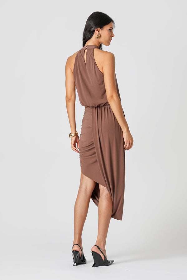 Vestido Midi Blusado Com Detalhe Torcido