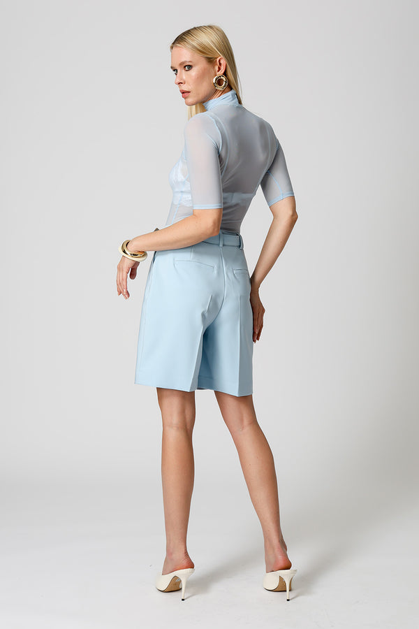 Blusa Em Tule Manga Curta - AZUL CLARO