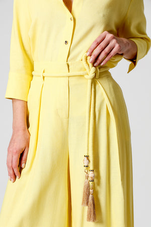 Calça Ampla Com Cinto De Cordão