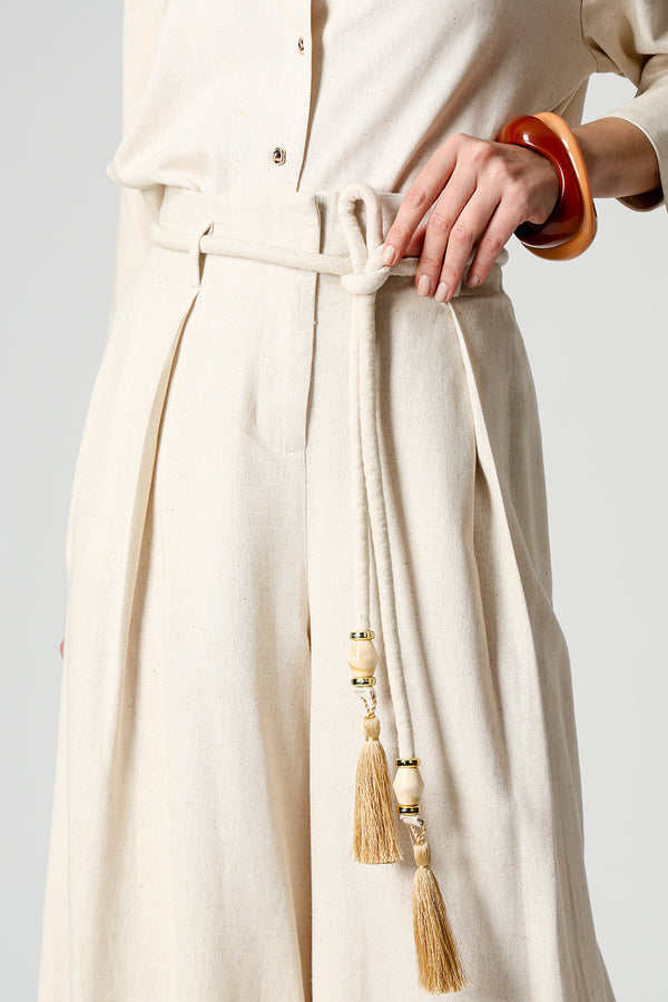 Calça Ampla Com Cinto De Cordão