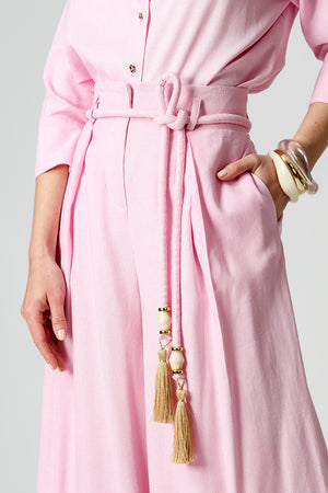 Calça Ampla Com Cinto De Cordão