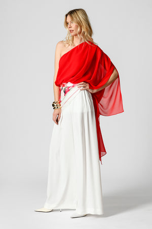 Blusa Ombro Único Com Manga Lenço