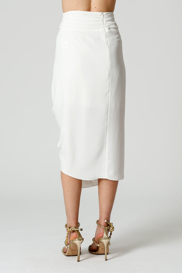 Saia Assimétrica Em Crepe Com Pregas