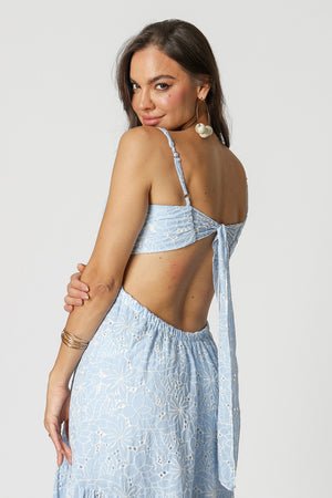 Vestido largo bordado Laise - AZUL 90156