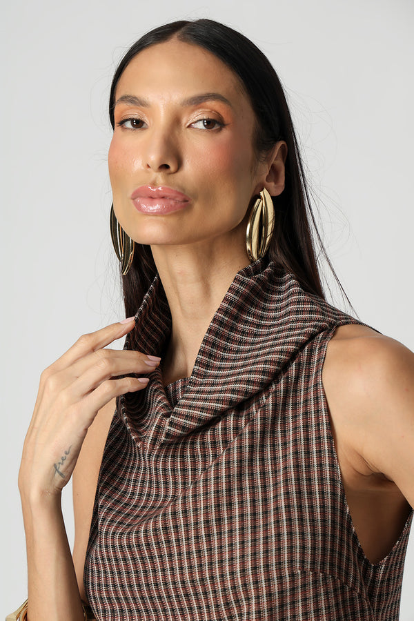 Blusa Xadrez Tartan Com Gola Degagê