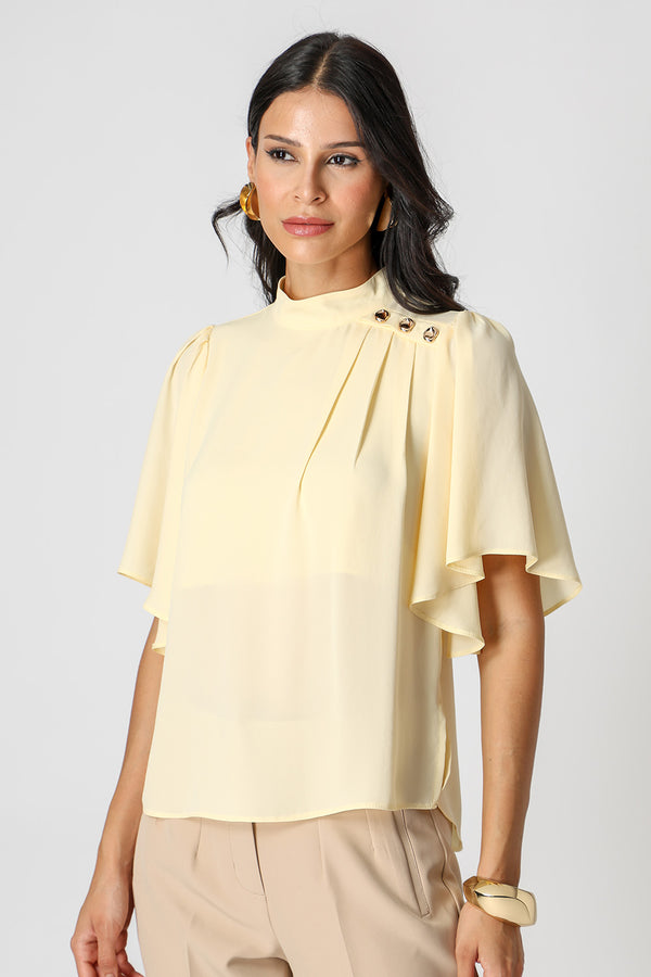 Blusa Botões Dourados e Manga Angel - AMARELO CL