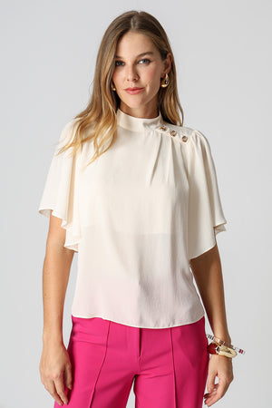 Blusa Botões Dourados e Manga Angel - CRU