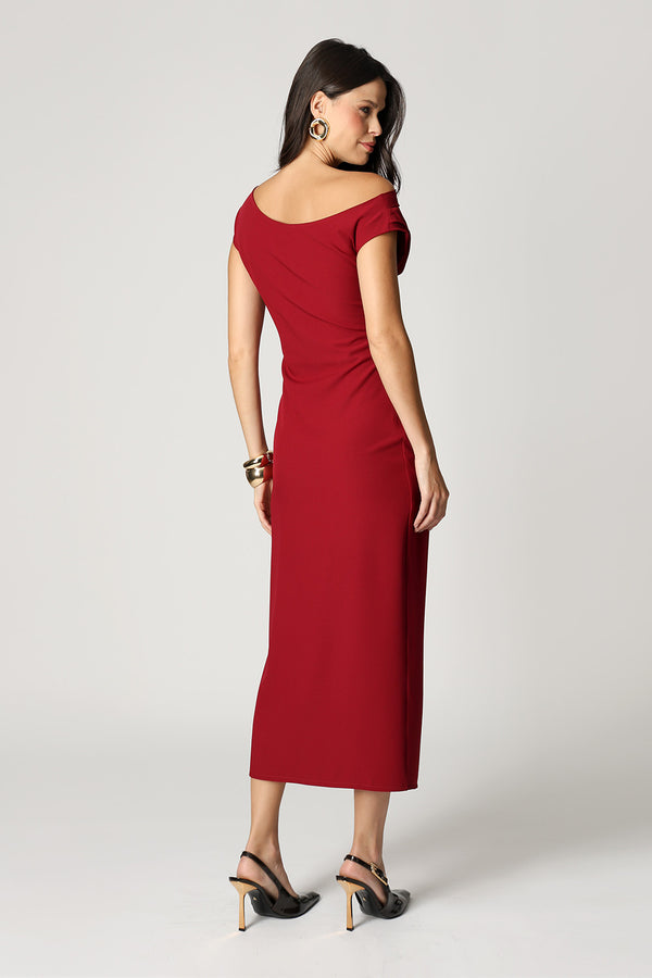 Vestido Assimétrico Com Pregas - VINHO