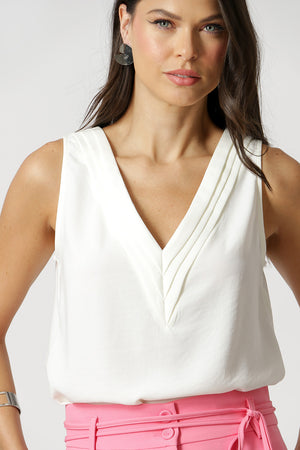 Blusa de crepé con cuello en V - BLANCO ROJO