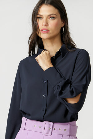 Camisa Com Abertura Na Manga - MARINHO