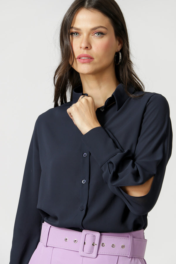 Camisa Com Abertura Na Manga - MARINHO