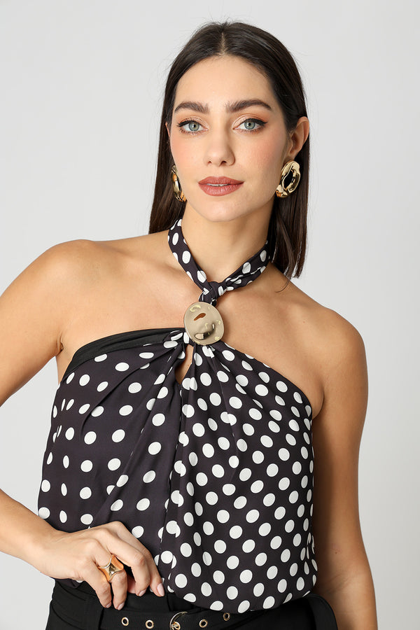 Blusa Frente Única Com Passante De Metal - PRETO 7203