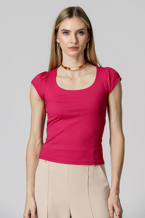 Blusa de escote cuadrado con hombros fruncidos - VINO 1