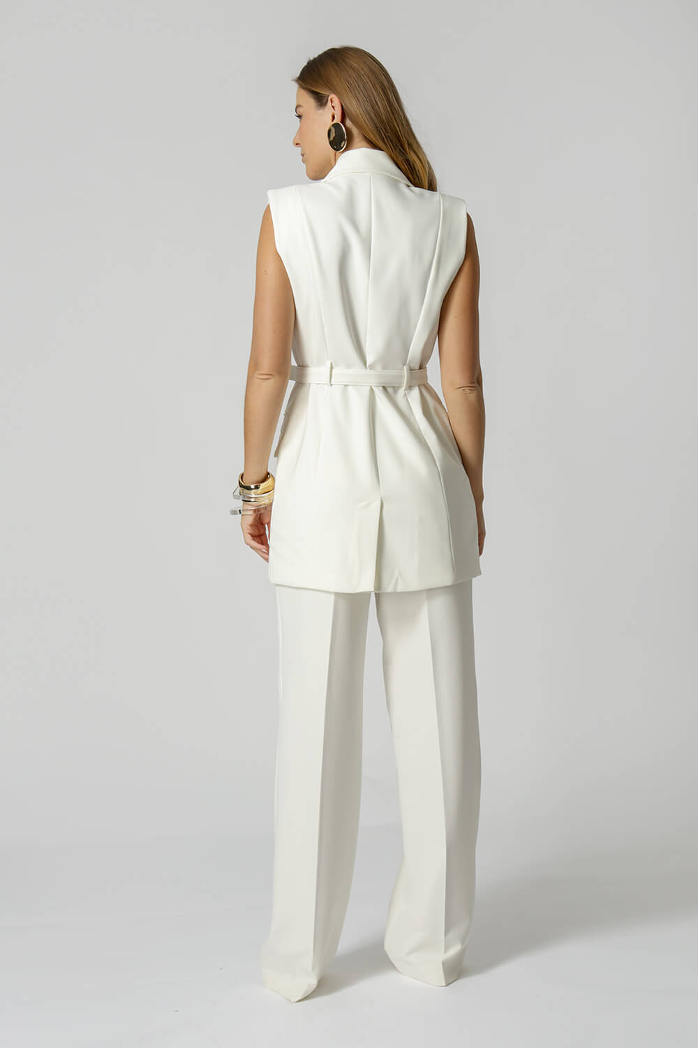 Vestido Colete Com Cinto - OFF WHITE