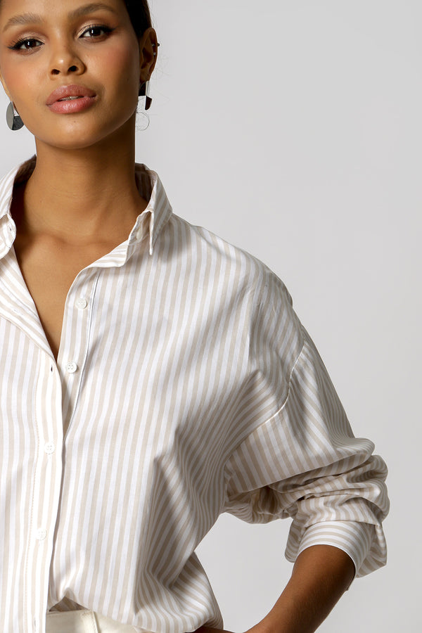 Camisa Ampla Listrada - KAKI 90131