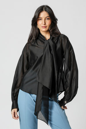 Camisa Com Laço Amplo - PRETO