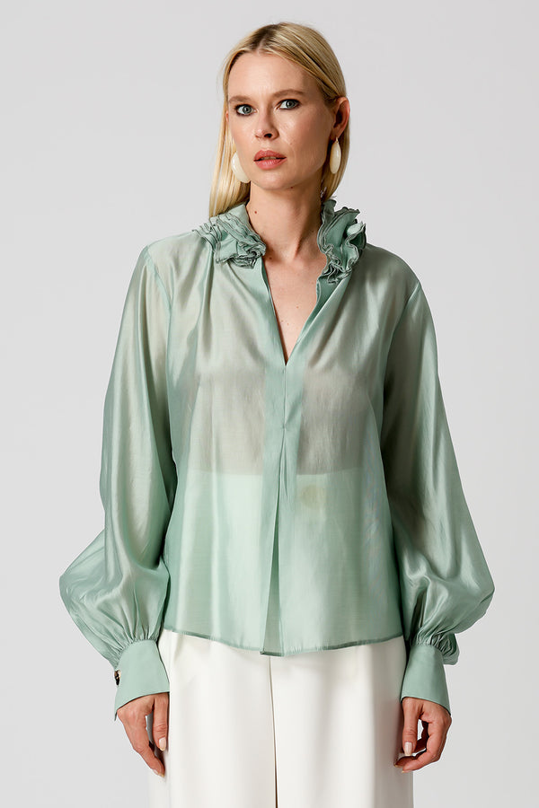 Blusa Gola Ruff em Voil - MINERAL