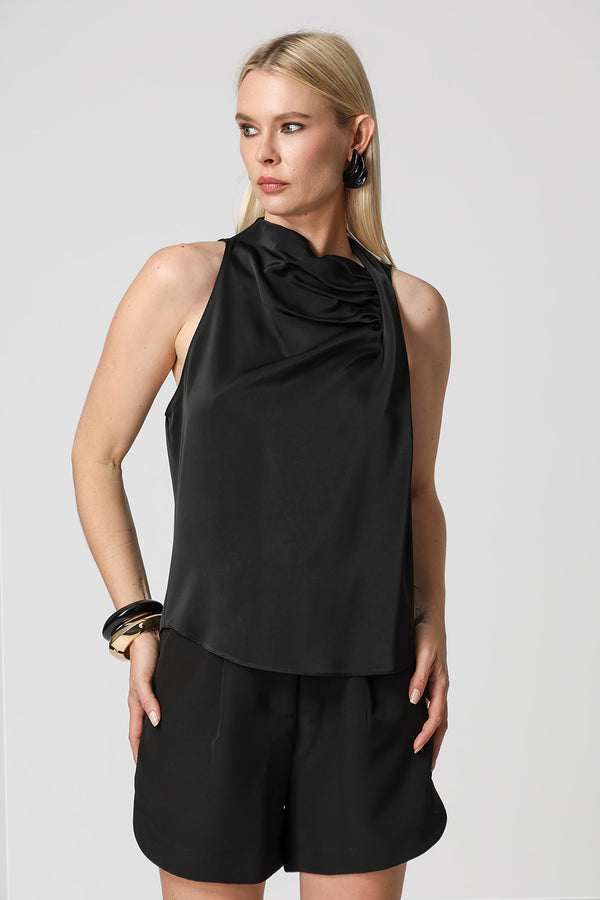 Blusa Decote Drapeado - PRETO