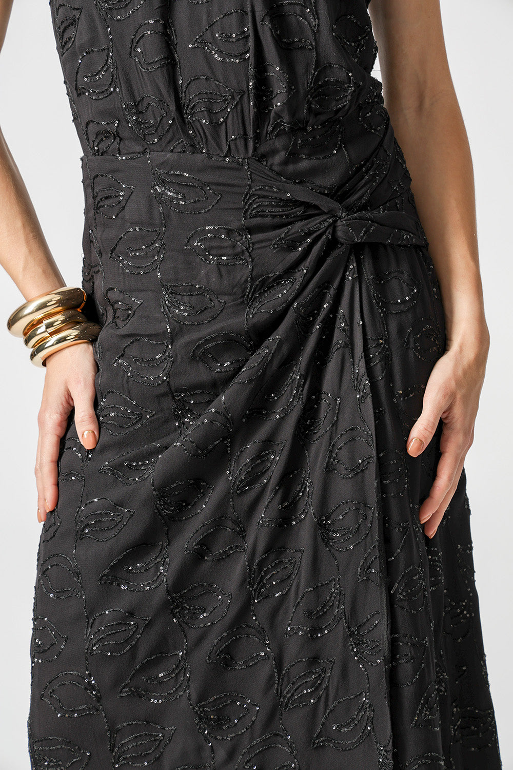Vestido Paetê Ombro Único Torcido - PRETO 90168