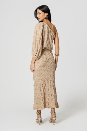 Blusa Ombro Único Paetê Folhas - AREIA 90168