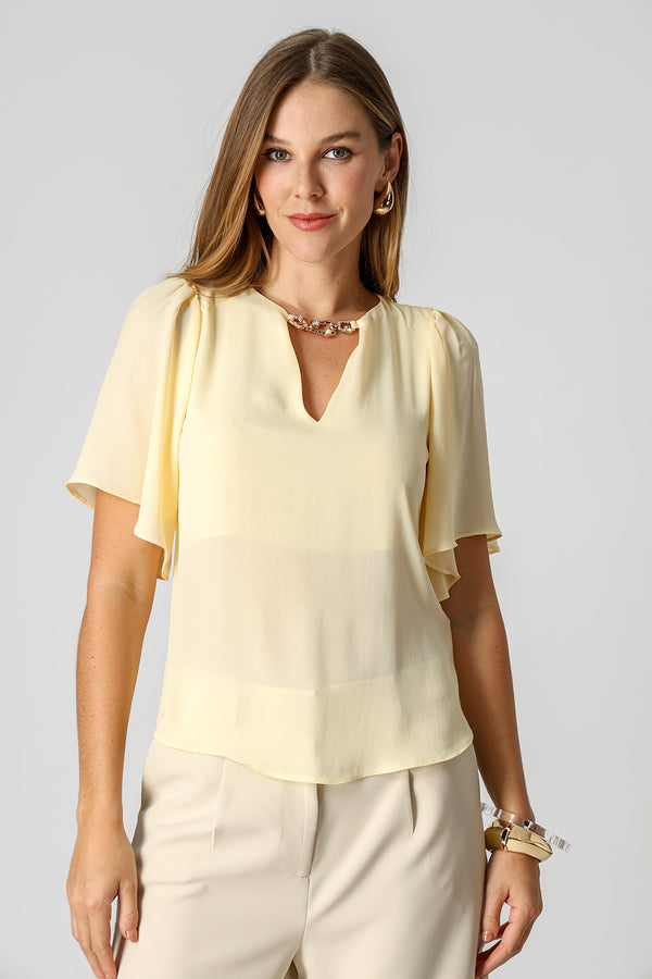 Blusa Manga Angel Com Acessório - AMARELO CL