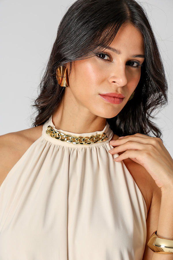 Vestido Midi Blusado Com Detalhe Torcido