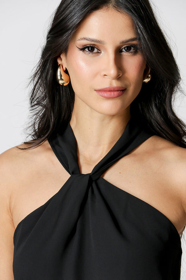 Blusa con cuello cruzado - NEGRO