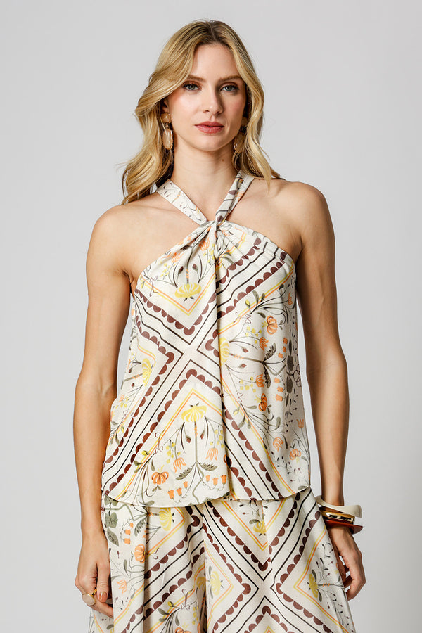 Blusa Com Torção Estampada - LARANJA 1220