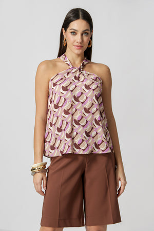 Blusa Com Torção Estampada - MARROM 7207