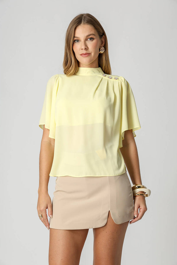 Blusa Botões Dourados e Manga Angel