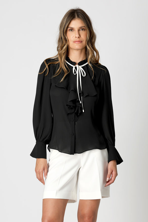 Camisa Gola Jabour Com Amarração - PRETO