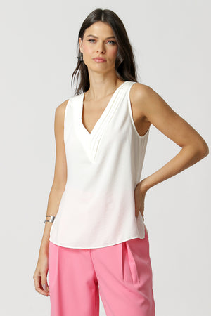 Blusa de crepé con cuello en V - BLANCO ROJO