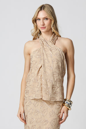 Blusa Paetê Com Decote Transpassado - AREIA 90168