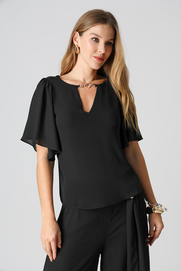 Blusa Manga Angel Com Acessório - PRETO